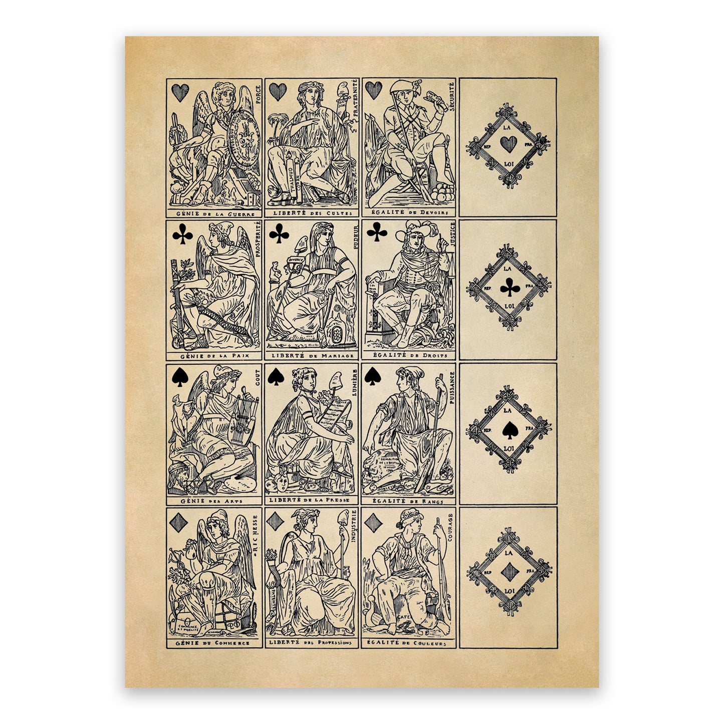 Vintage Playing Cards Deck Illustration Print, AM110