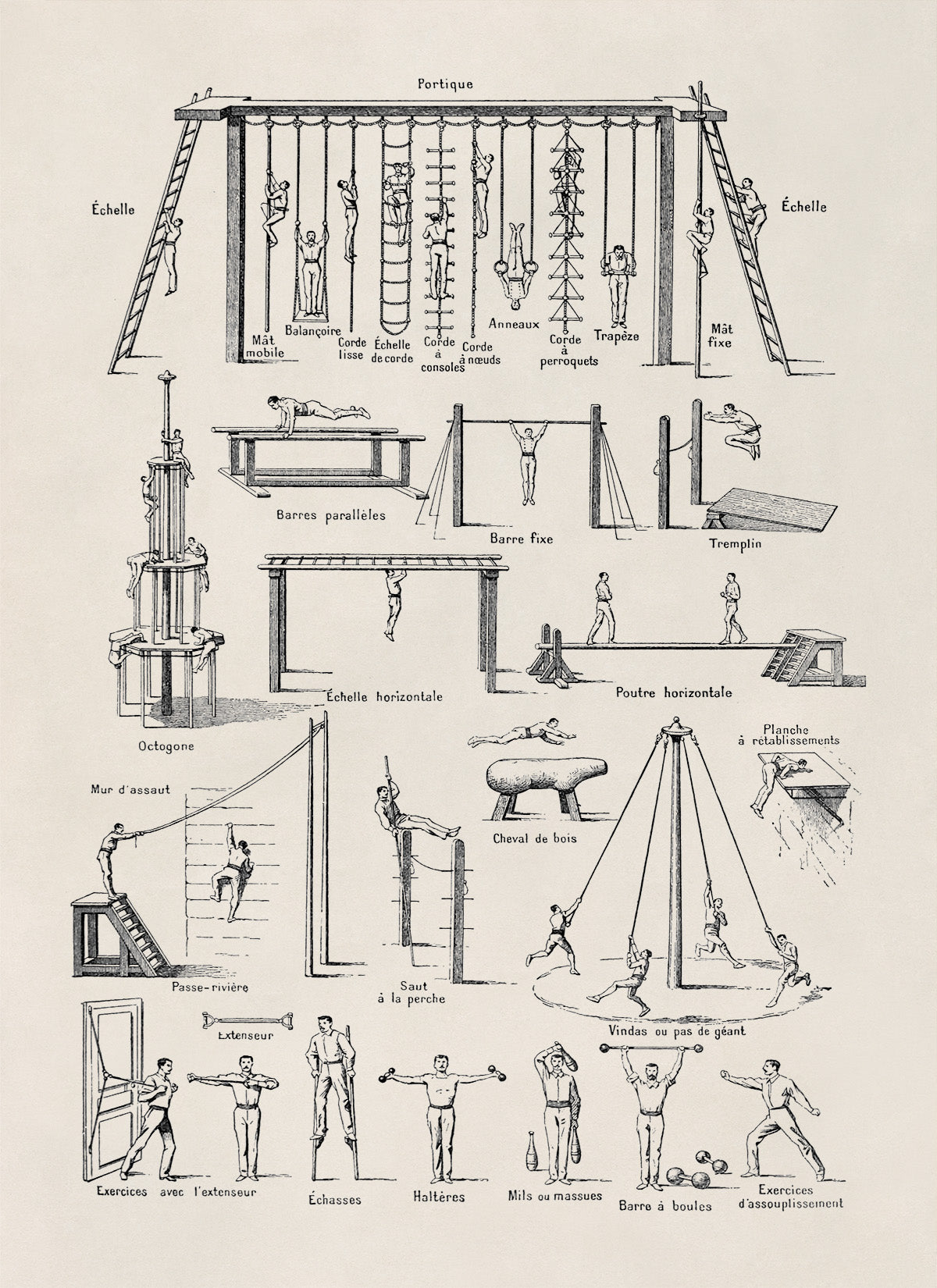 Vintage Exercise and Workout Techniques Illustration Print, AM112