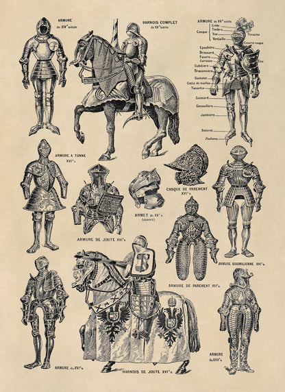 Medieval Knights Armor Illustration Print, AM113