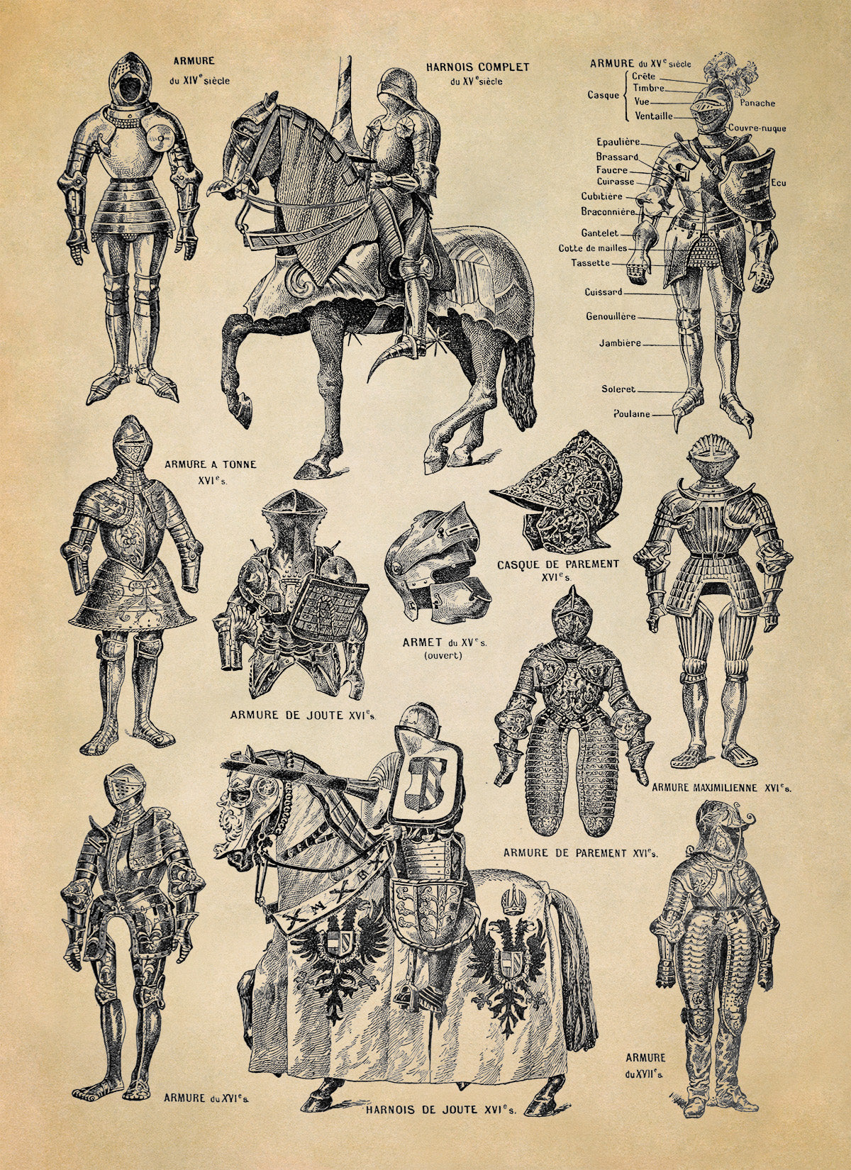 Medieval Knights Armor Illustration Print, AM113