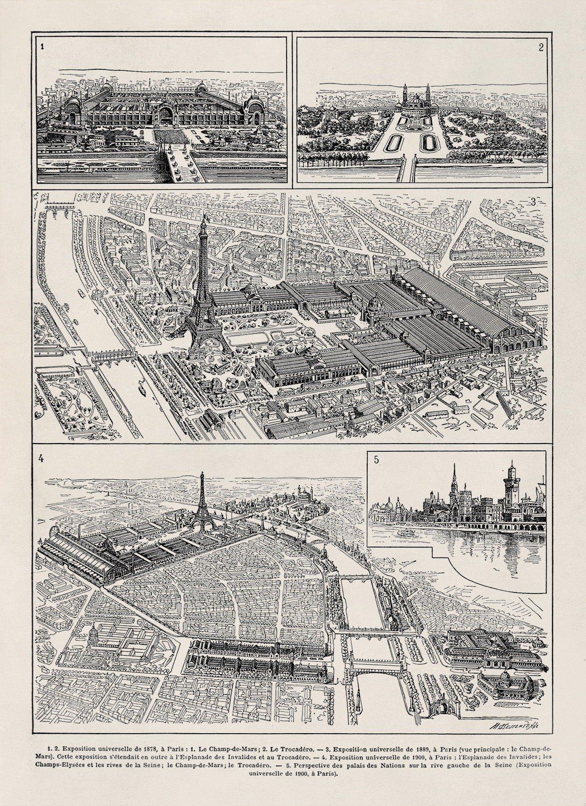 Paris France Word's Fair 1878 Exposition Cityscape Print, AM114