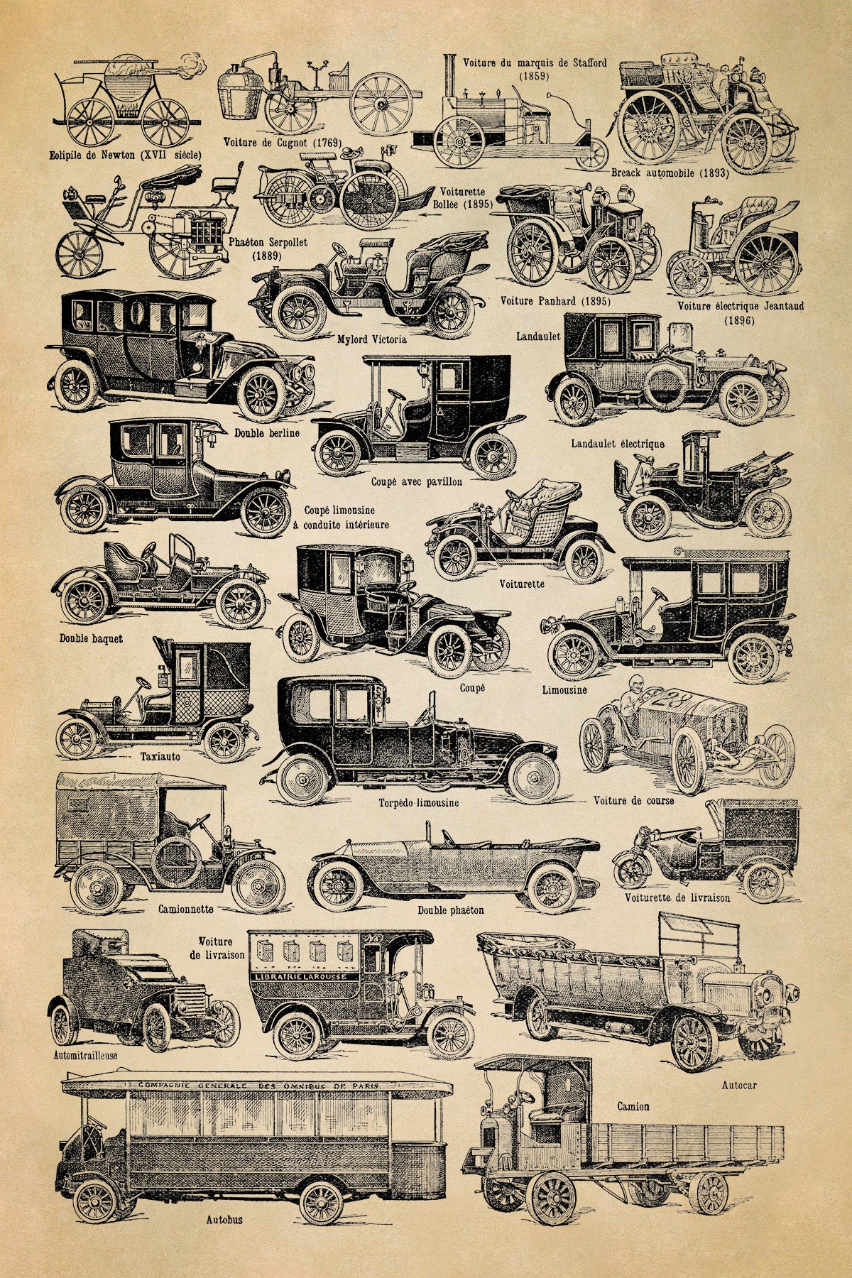 Antique Automobiles Illustration Print, AM119