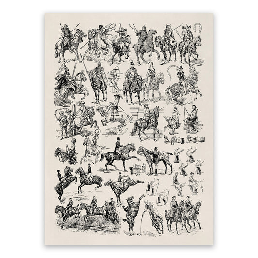 Historic Equestrian Horse Training Illustration Print, AM123