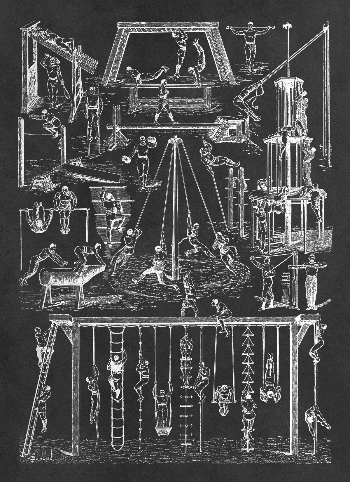 Vintage Fitness Exercise and Workout Techniques Illustration Print, AM124