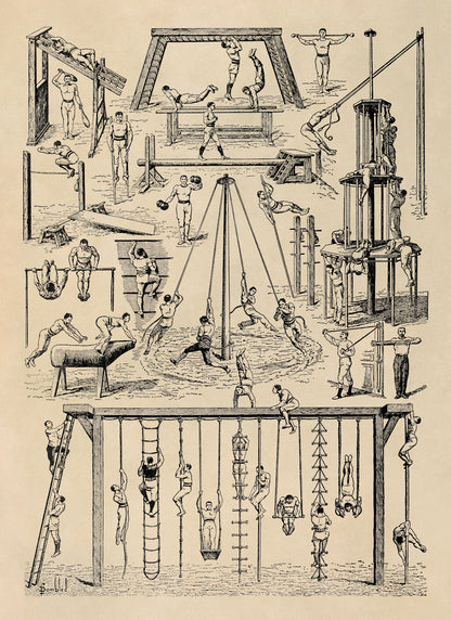 Vintage Fitness Exercise and Workout Techniques Illustration Print, AM124