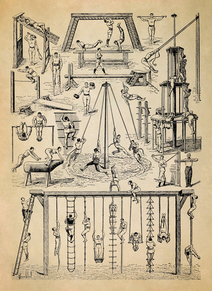 Vintage Fitness Exercise and Workout Techniques Illustration Print, AM124