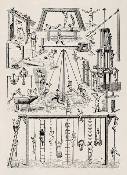 Vintage Fitness Exercise and Workout Techniques Illustration Print, AM124