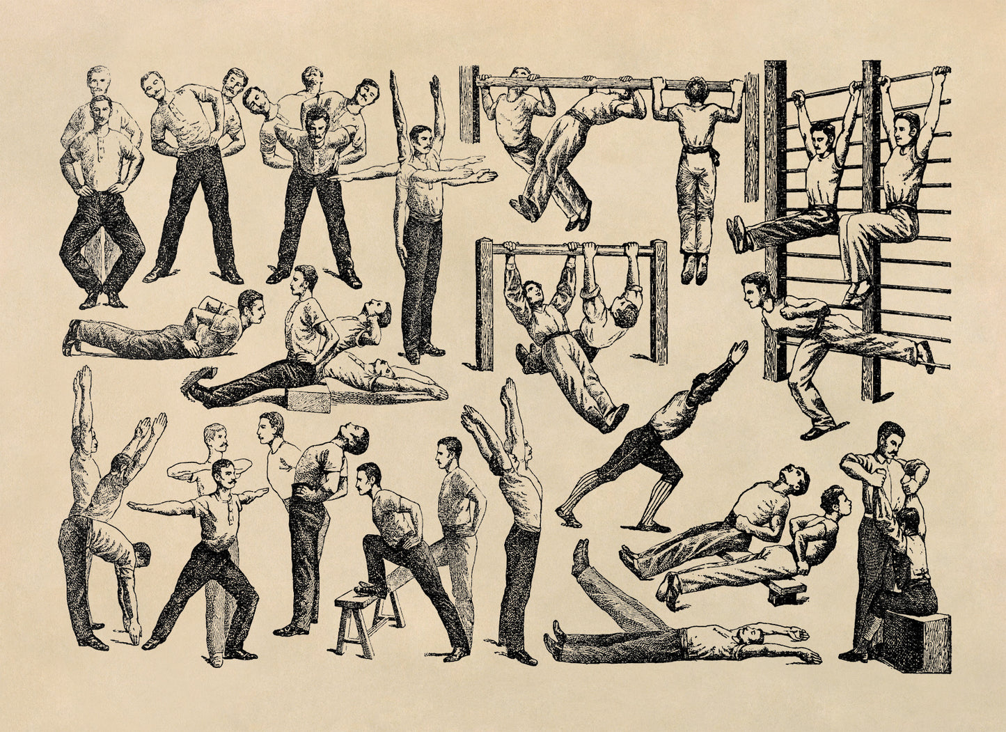 Old Exercise Fitness and Workout Techniques Illustration Print, AM126