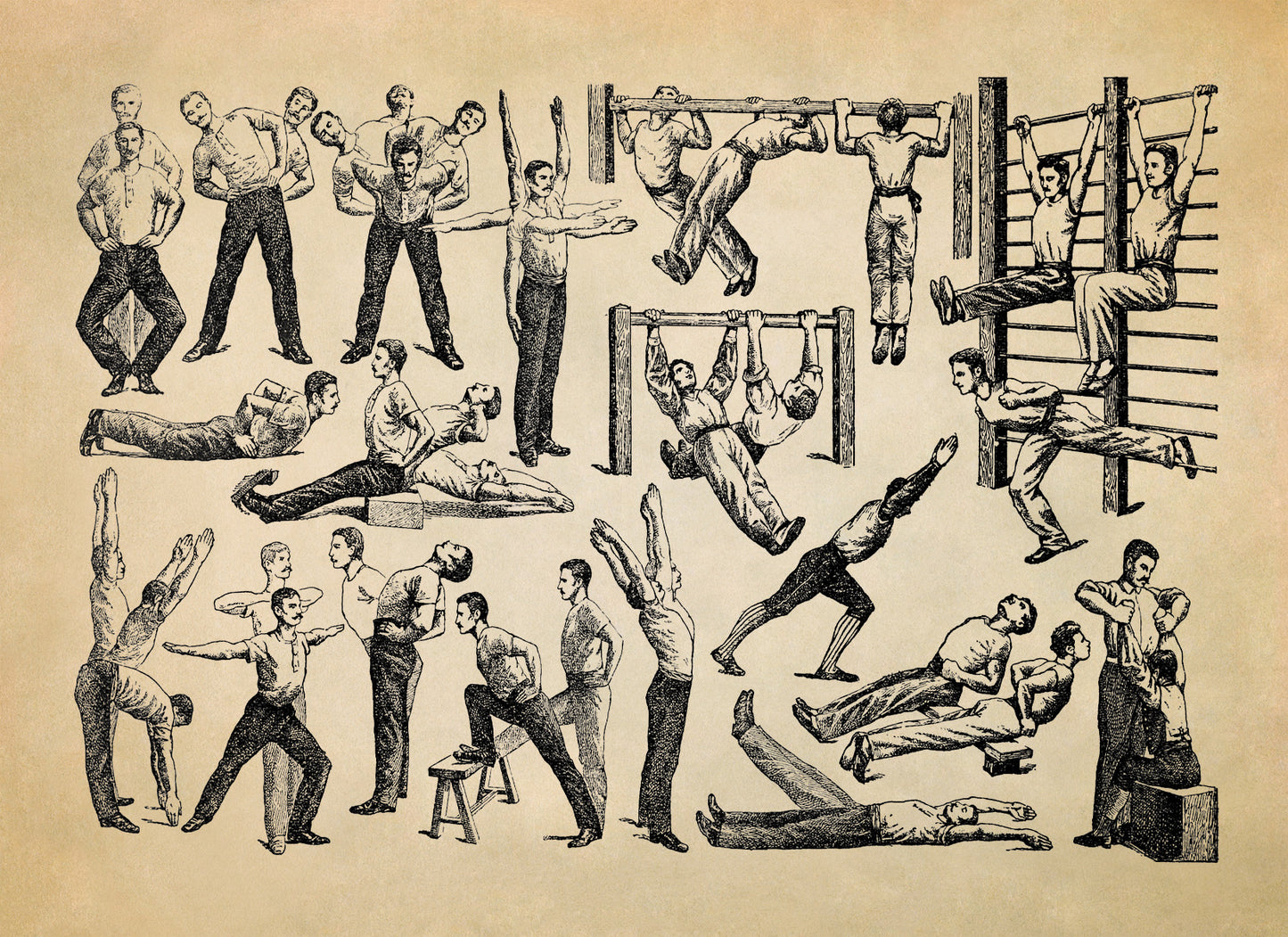 Old Exercise Fitness and Workout Techniques Illustration Print, AM126