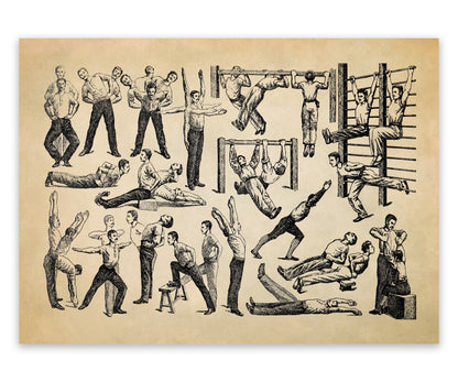 Old Exercise Fitness and Workout Techniques Illustration Print, AM126