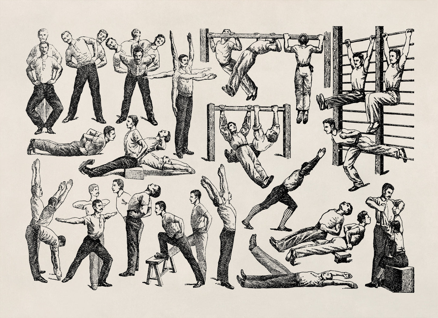 Old Exercise Fitness and Workout Techniques Illustration Print, AM126