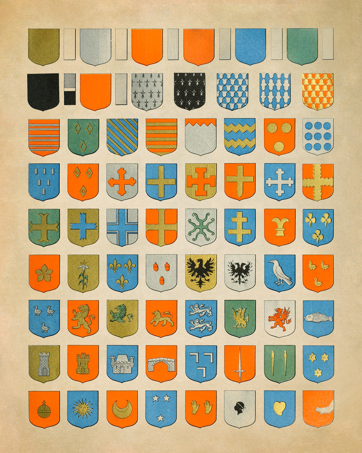 Medieval European Coat Of Arms Illustration Print, AM135