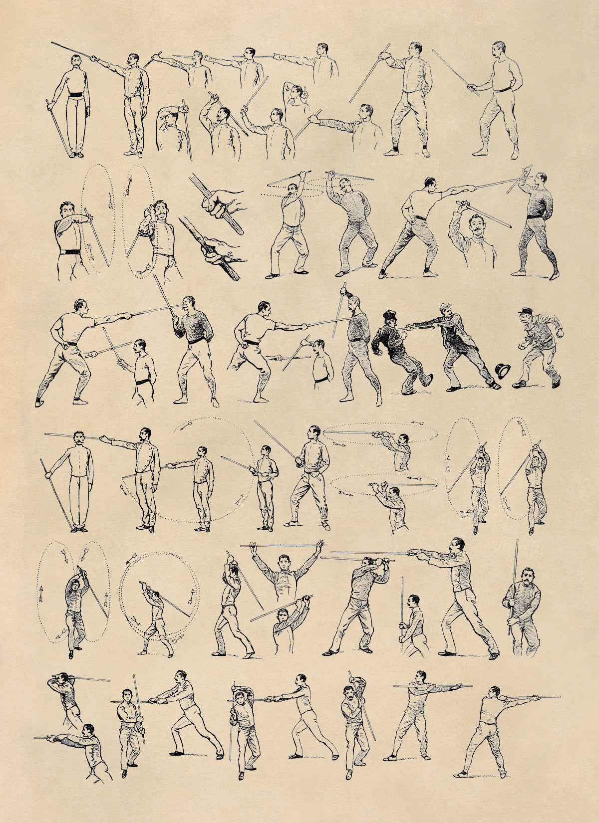 Singlestick Fencing Training Illustration Print, AM139