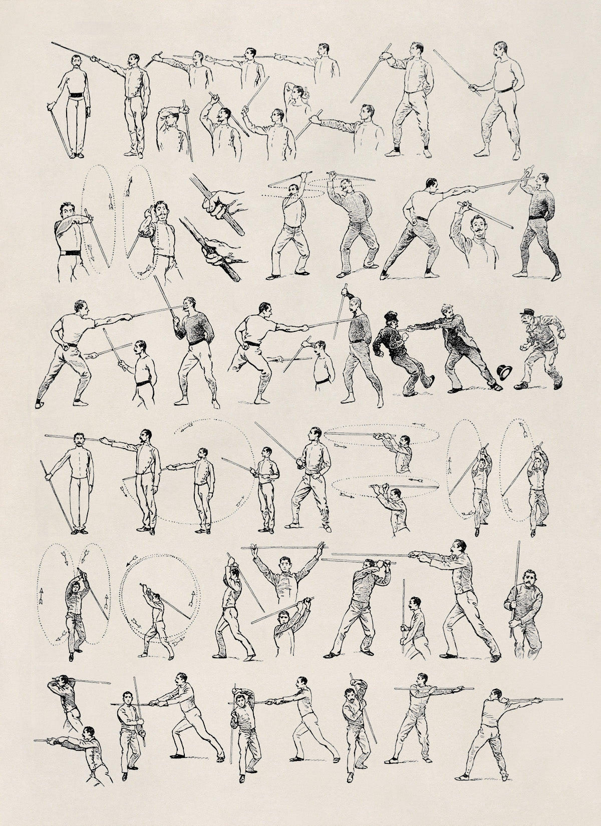 Singlestick Fencing Training Illustration Print, AM139