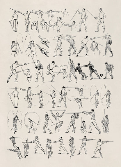 Singlestick Fencing Training Illustration Print, AM139