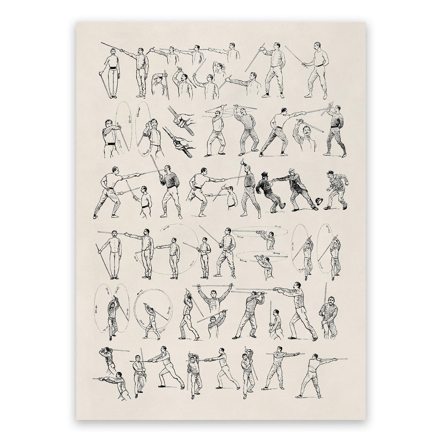 Singlestick Fencing Training Illustration Print, AM139