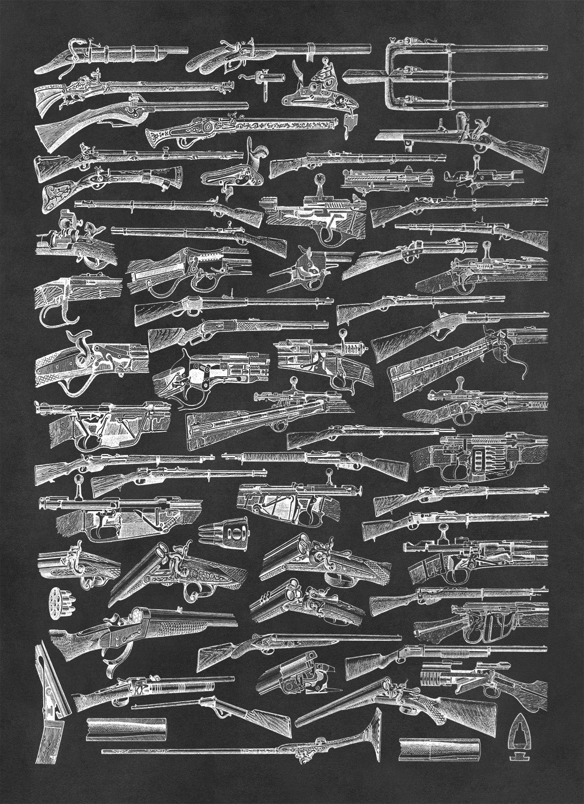 Antique Firearms Illustration Print, AM144