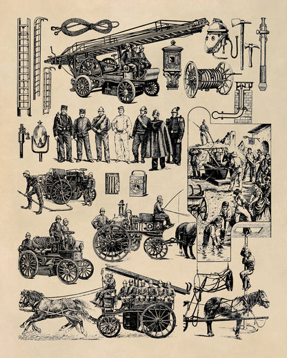 Vintage Firefighter Illustration Print, AM151