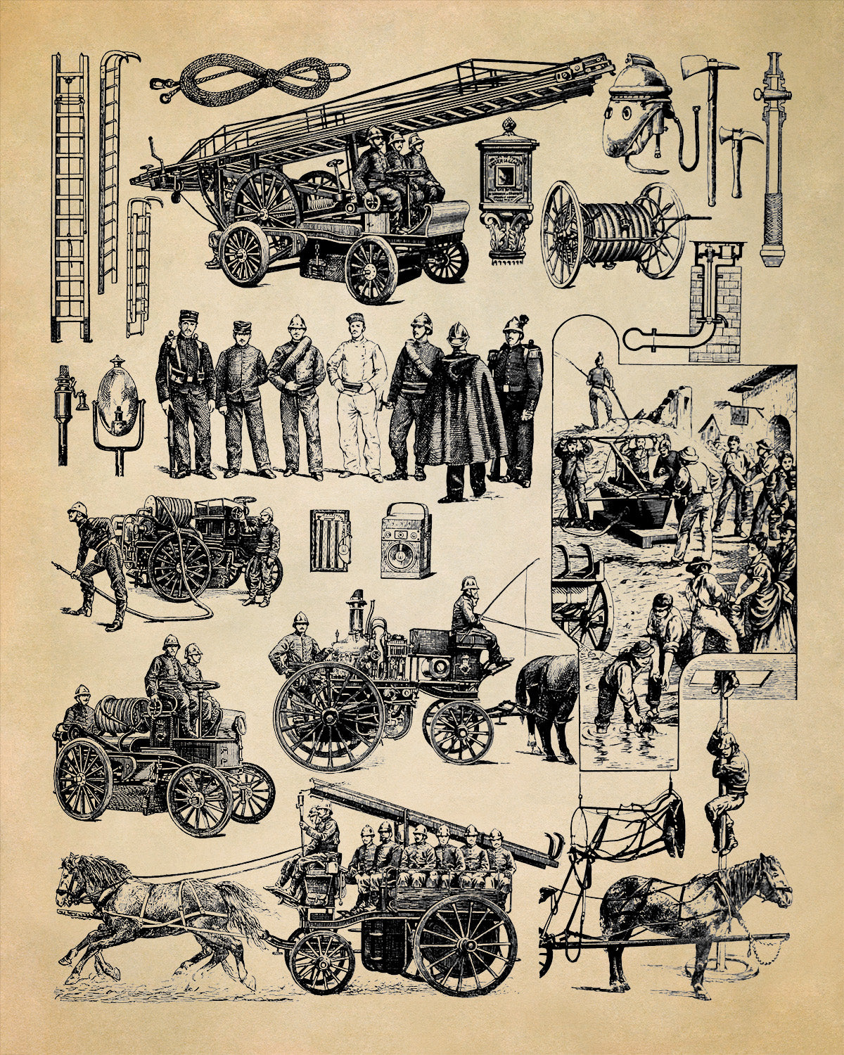 Vintage Firefighter Illustration Print, AM151