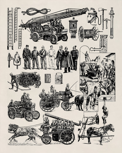 Vintage Firefighter Illustration Print, AM151