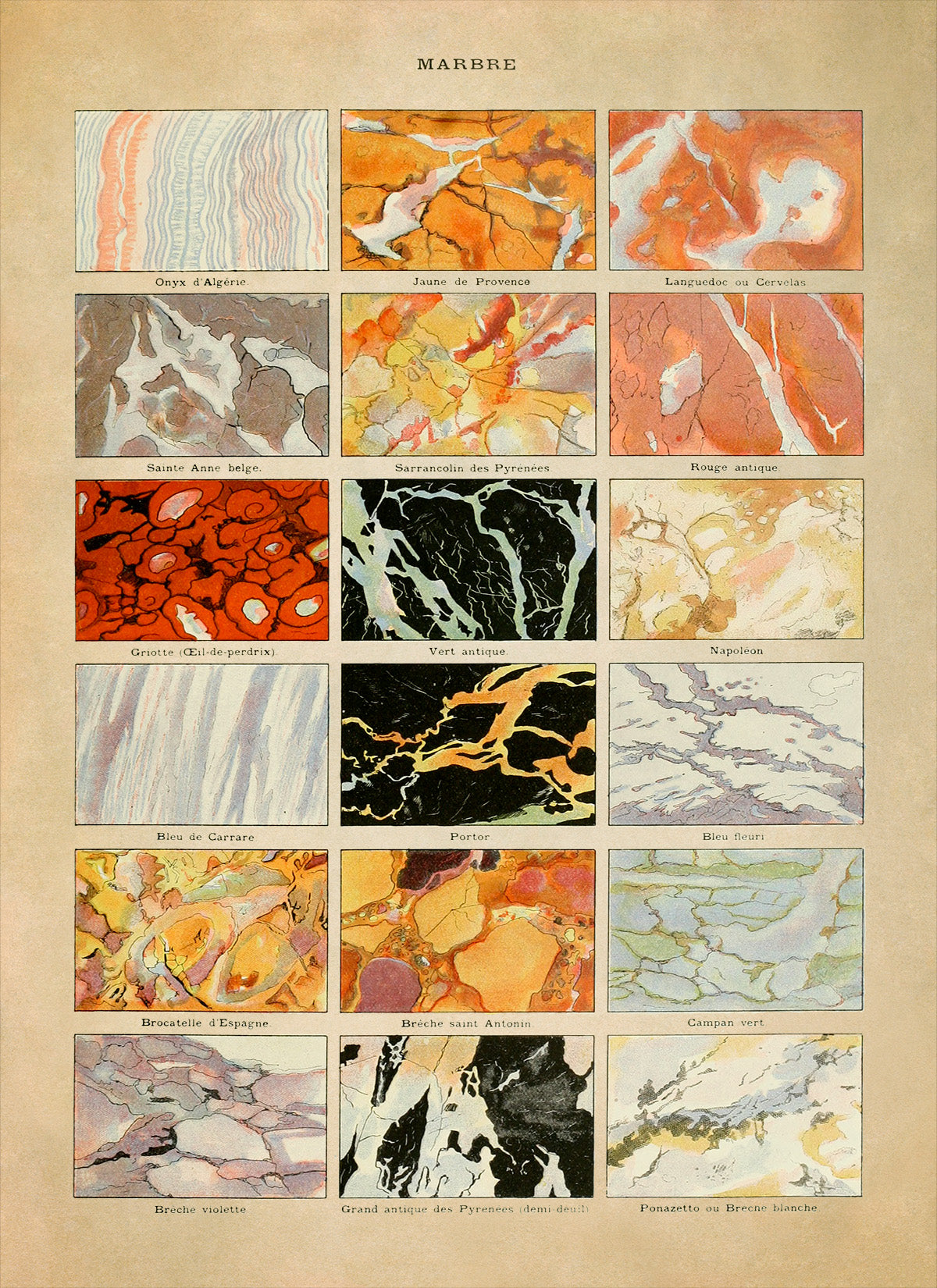 Marble Types Geology Illustration Print, AM60