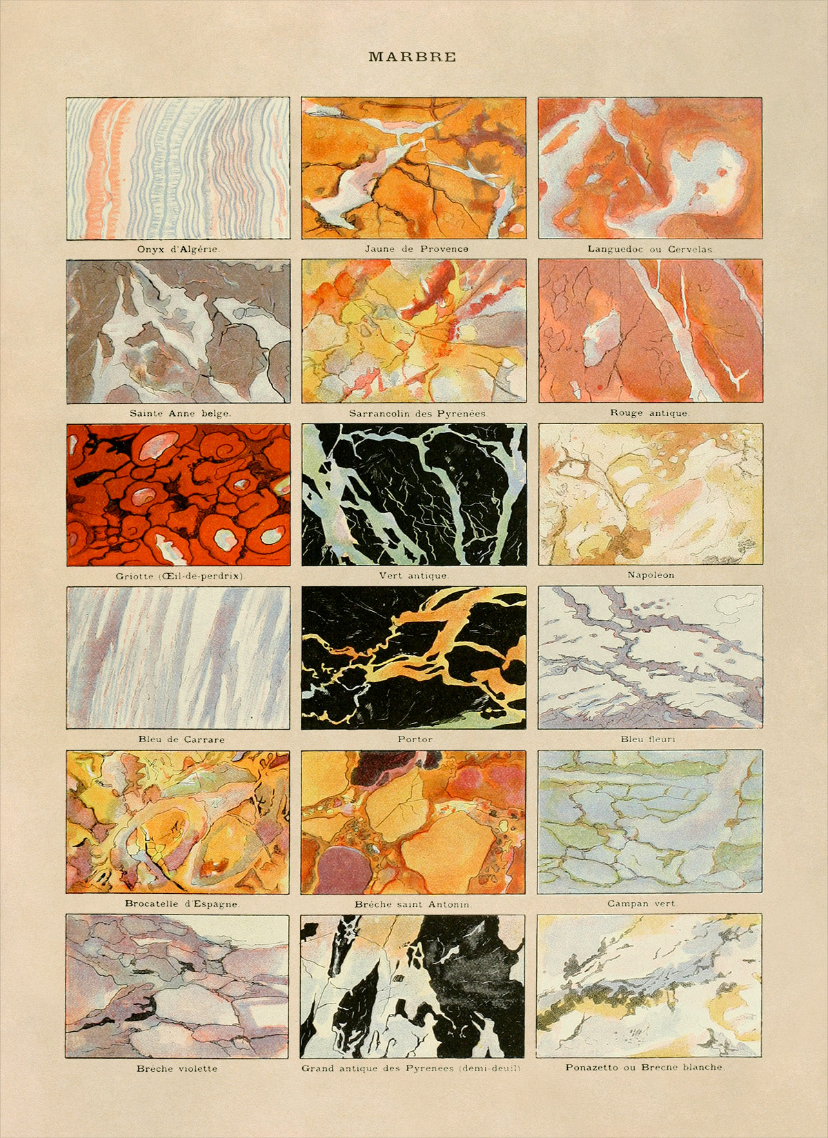 Marble Types Geology Illustration Print, AM60