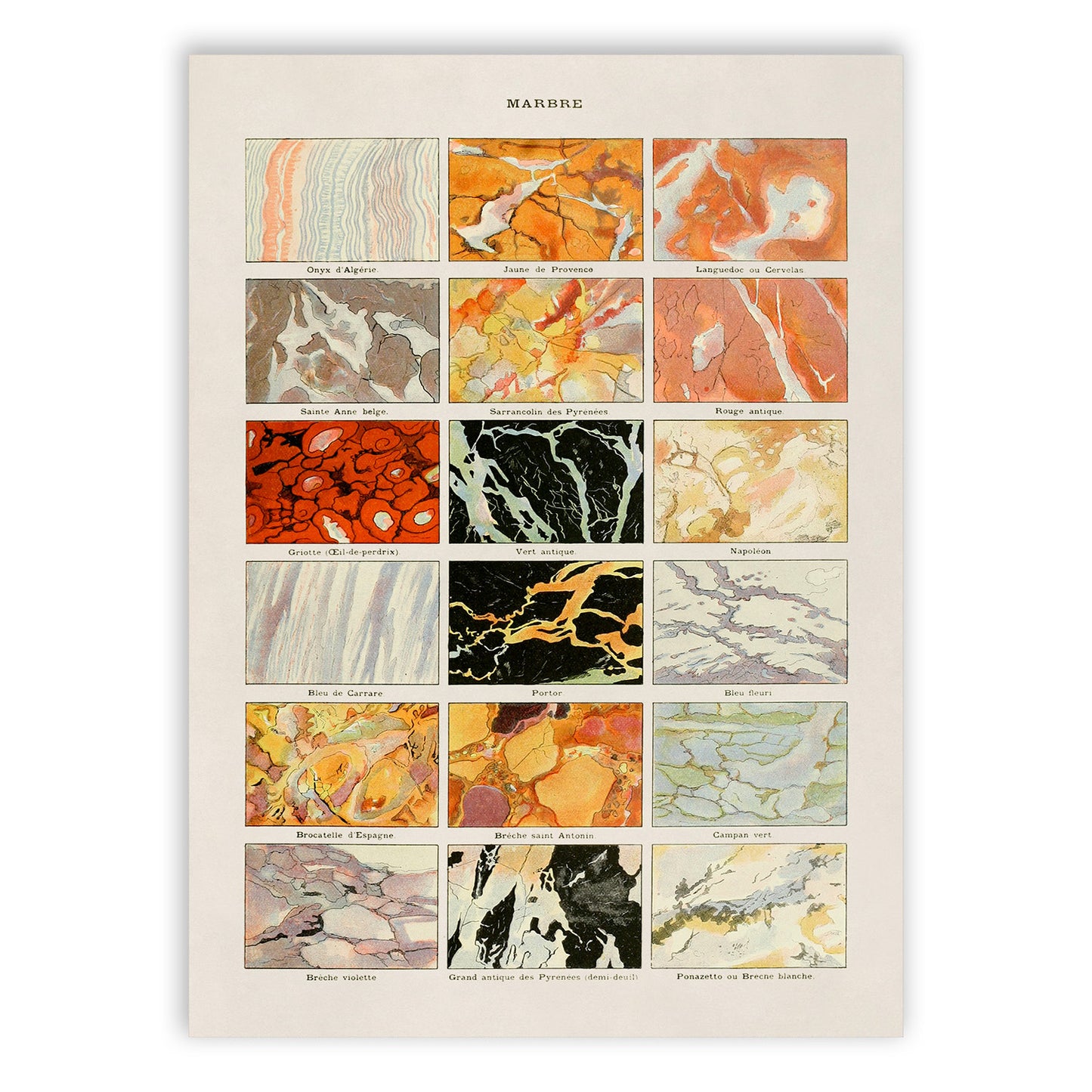 Marble Types Geology Illustration Print, AM60