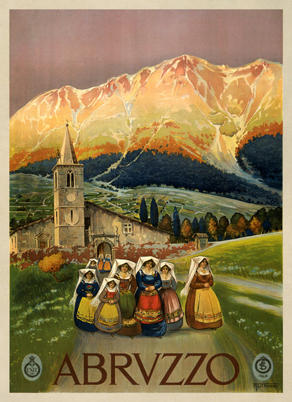 Abruzzo Italy Travel Poster, Vintage Style 1920s Italian Travel Advertisement Print