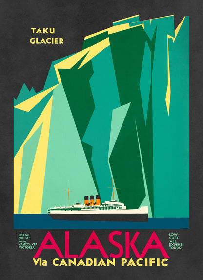 Alaska Travel Poster, Vintage Style 1900s Alaskan Cruise Travel Advertisement Print