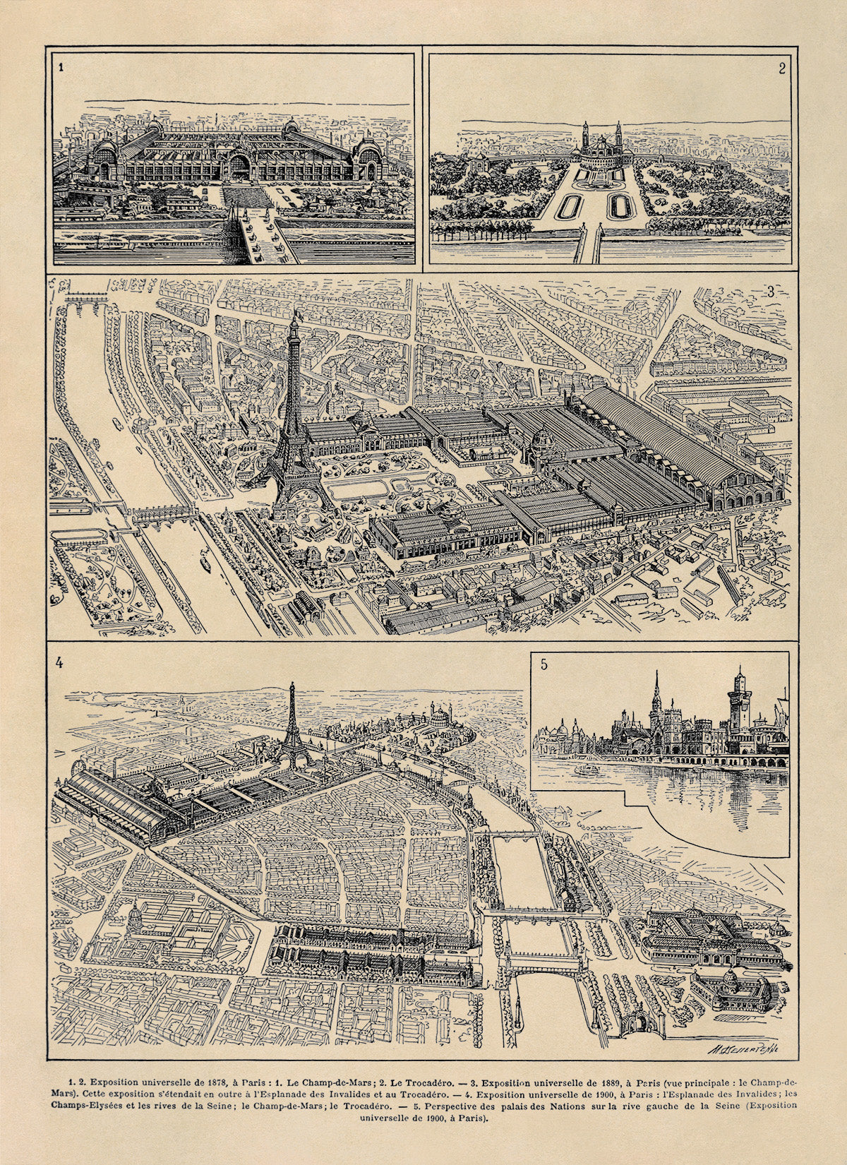 Paris France Word's Fair 1878 Exposition Cityscape Print, AM114