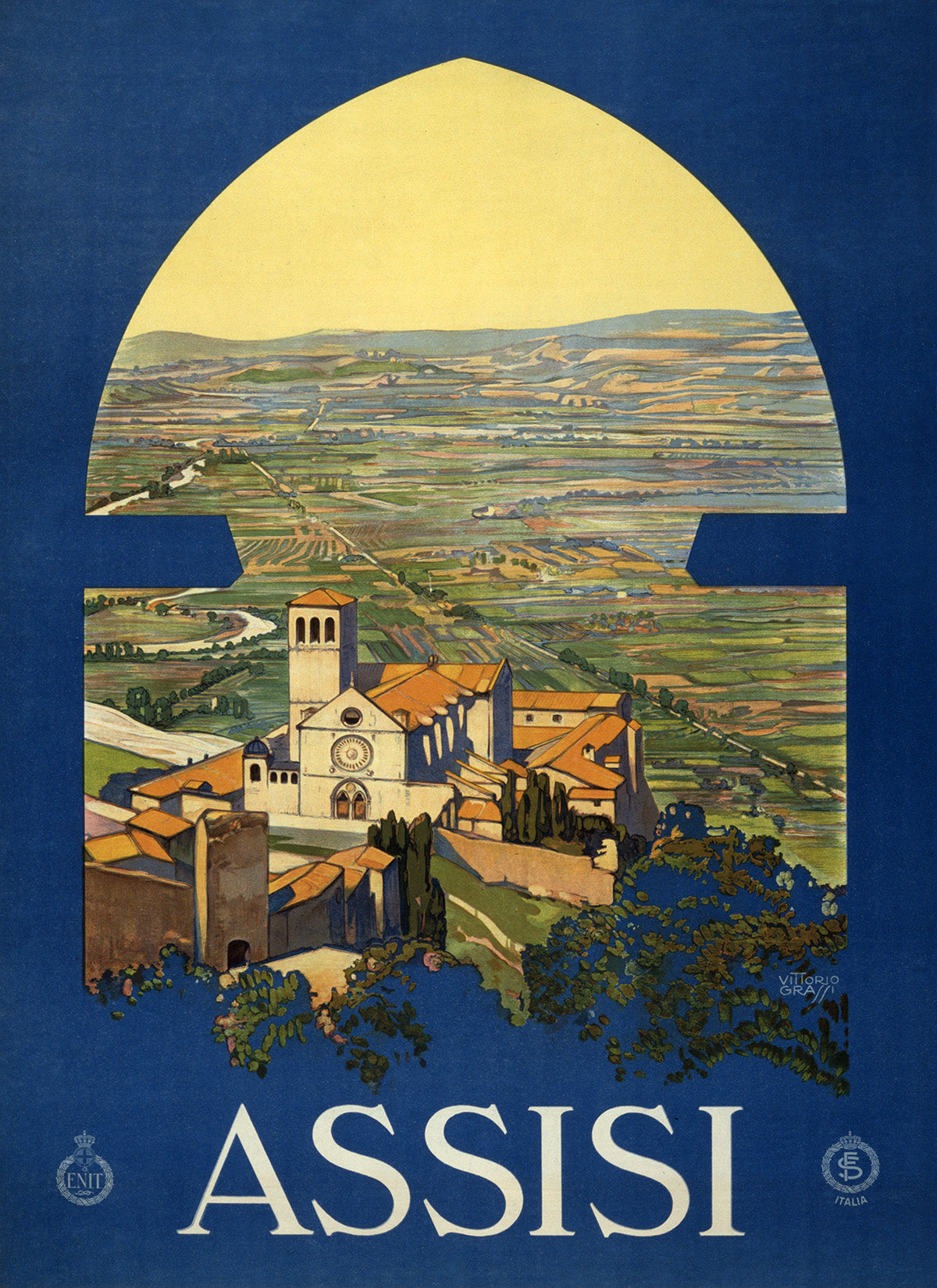 Assisi Italy Travel Poster, Vintage Style 1932s Italian Travel Advertisement Print