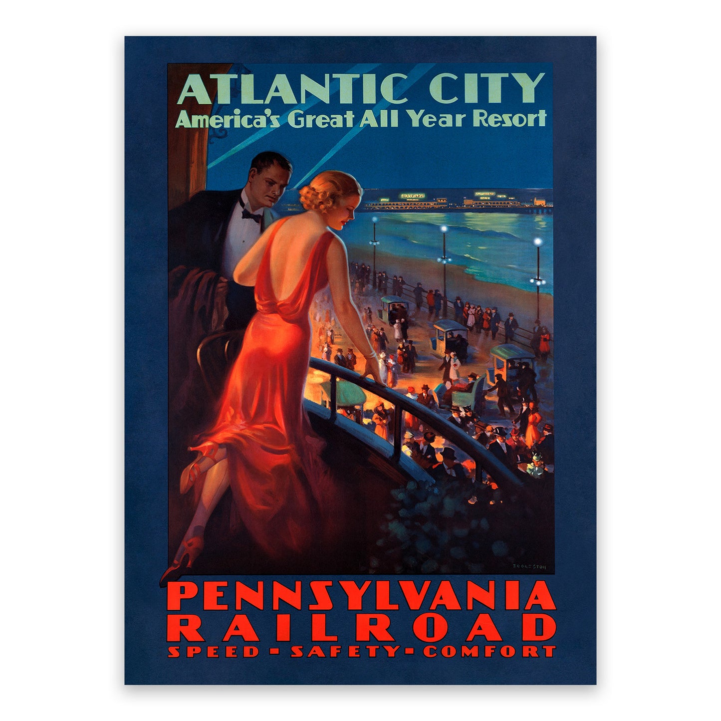 Atlantic City Travel Poster, Vintage Style 1900s New Jersey Casino Travel Advertisement Print