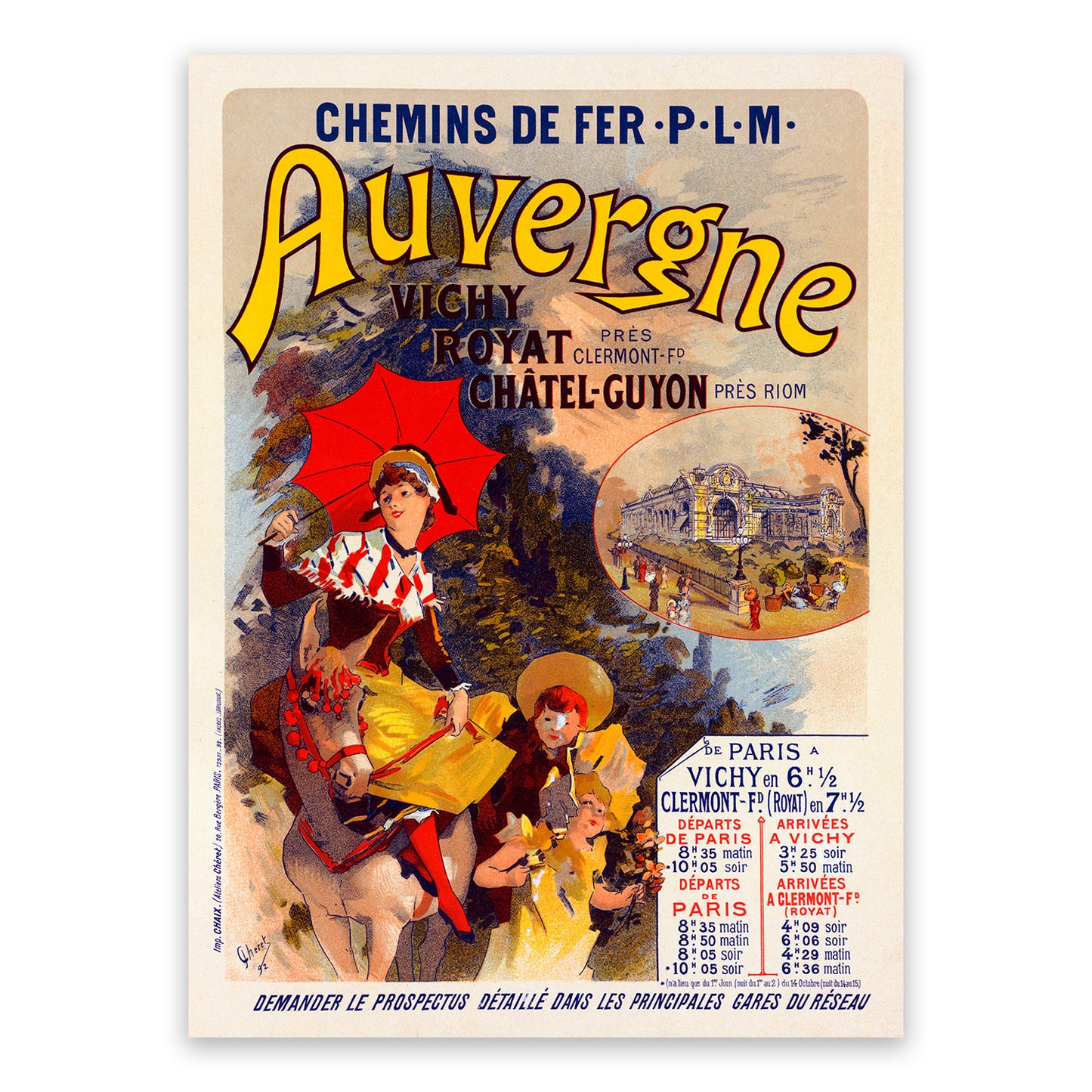 Auvergne French Railroad Advertisement Poster, Vintage Style Belle Epoque Jules Cheret  Print