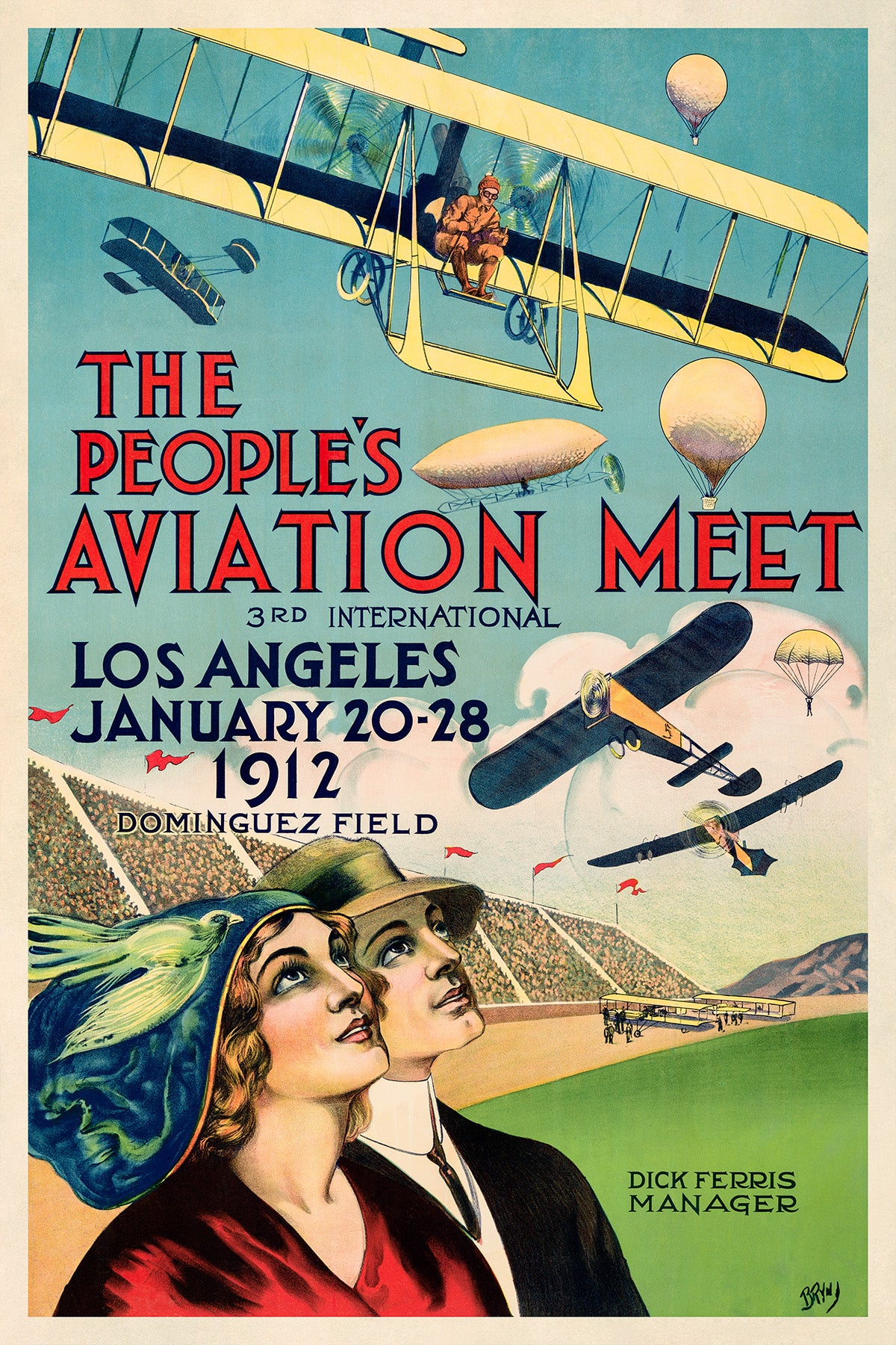 Los Angeles Aviation Show Poster, Vintage Style 1900s California Air Travel Advertisement Print