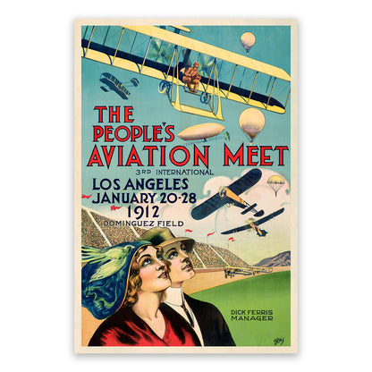 Los Angeles Aviation Show Poster, Vintage Style 1900s California Air Travel Advertisement Print