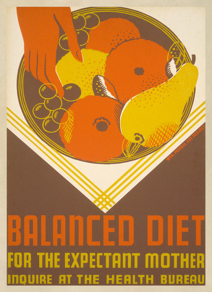 Balanced Diet WPA Federal Art Program Poster, Vintage Style 1930s Works Progress Administration Print