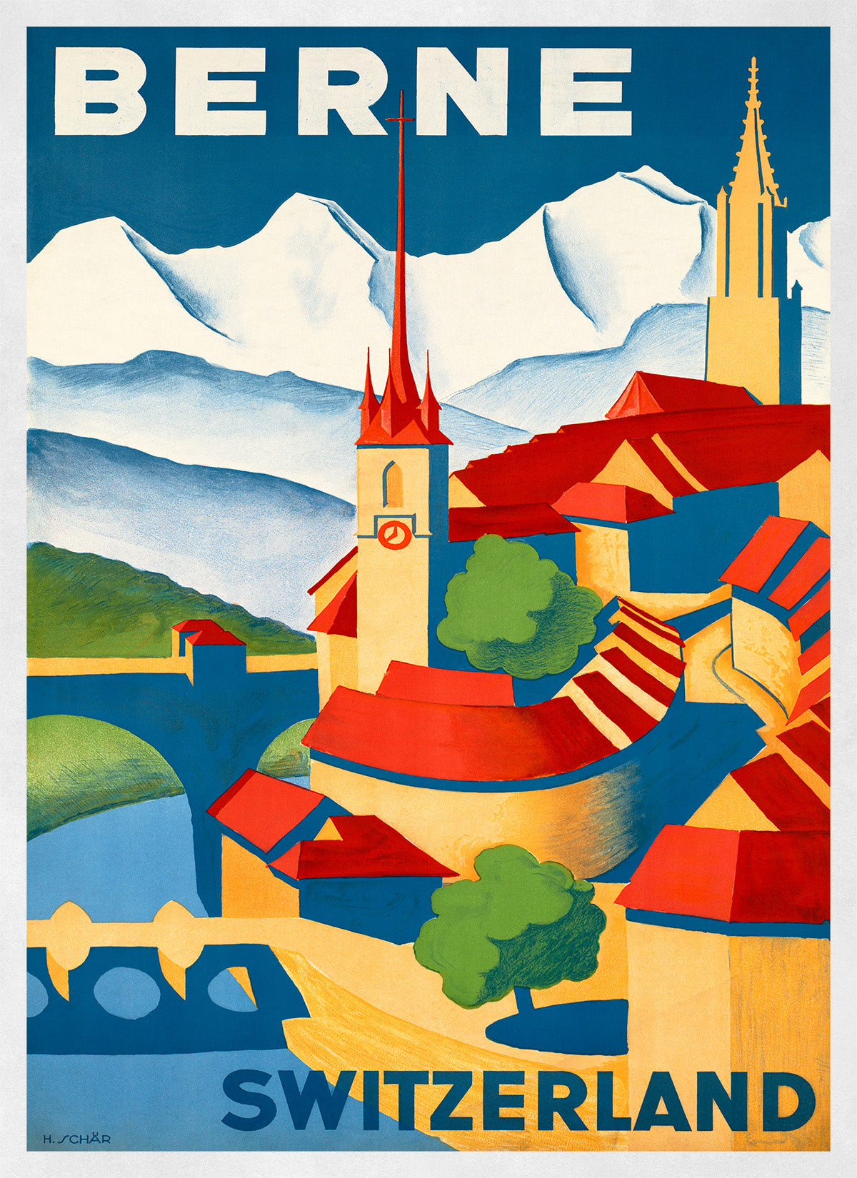 Bern Switzerland Travel Poster, Vintage Style 1900s Swiss Travel Advertisement Print