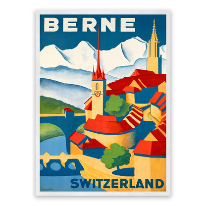 Bern Switzerland Travel Poster, Vintage Style 1900s Swiss Travel Advertisement Print