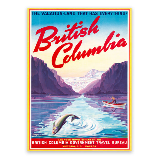 British Columbia Travel Poster, Vintage Style 1940s Canadian Travel Advertisement Print