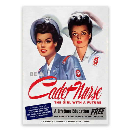 Be A Cadet Nurse Corps Wartime Recruitment Poster, Vintage Style 1940s World War 2 Print