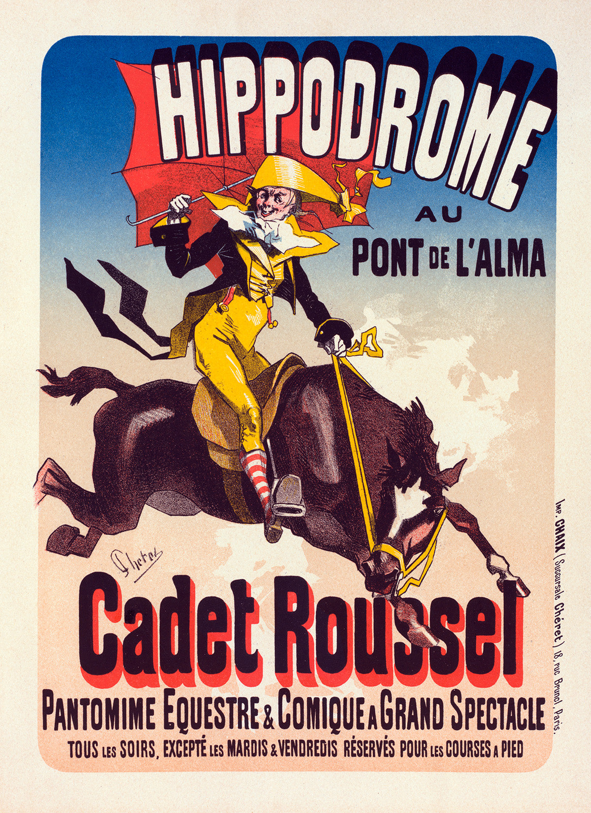 Cadet Roussel French Pantomime Advertisement Poster, Vintage Style Belle Epoque Jules Cheret Print