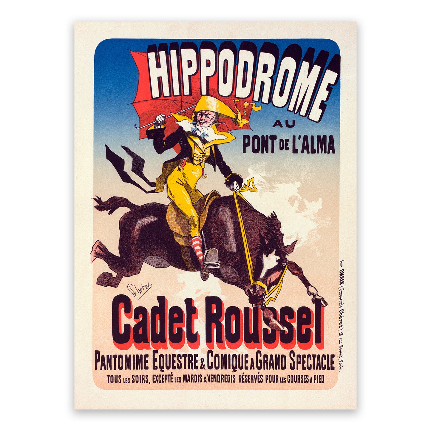 Cadet Roussel French Pantomime Advertisement Poster, Vintage Style Belle Epoque Jules Cheret Print