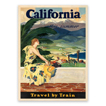 California Railroad Travel Poster, Vintage Style 1900s Train Travel Advertisement Print