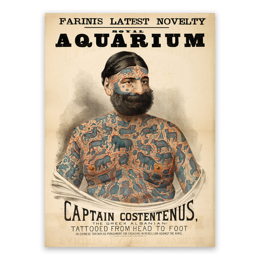 Captain Costentenus Tattoo Side Show Poster, Vintage Style Circus Freak Show Print