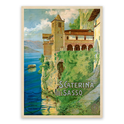 Santa Caterina del Sasso Italy Travel Poster, Vintage Style 1940s Italian Tourism Advertisement Print