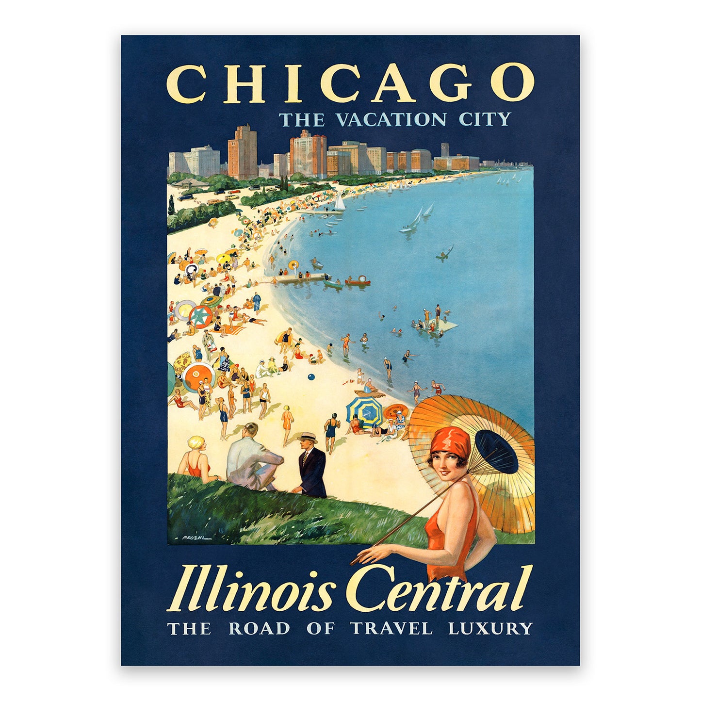 Chicago Illinois Railroad Travel Poster, Vintage Style 1900s Train Travel Advertisement Print