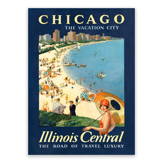 Chicago Illinois Railroad Travel Poster, Vintage Style 1900s Train Travel Advertisement Print