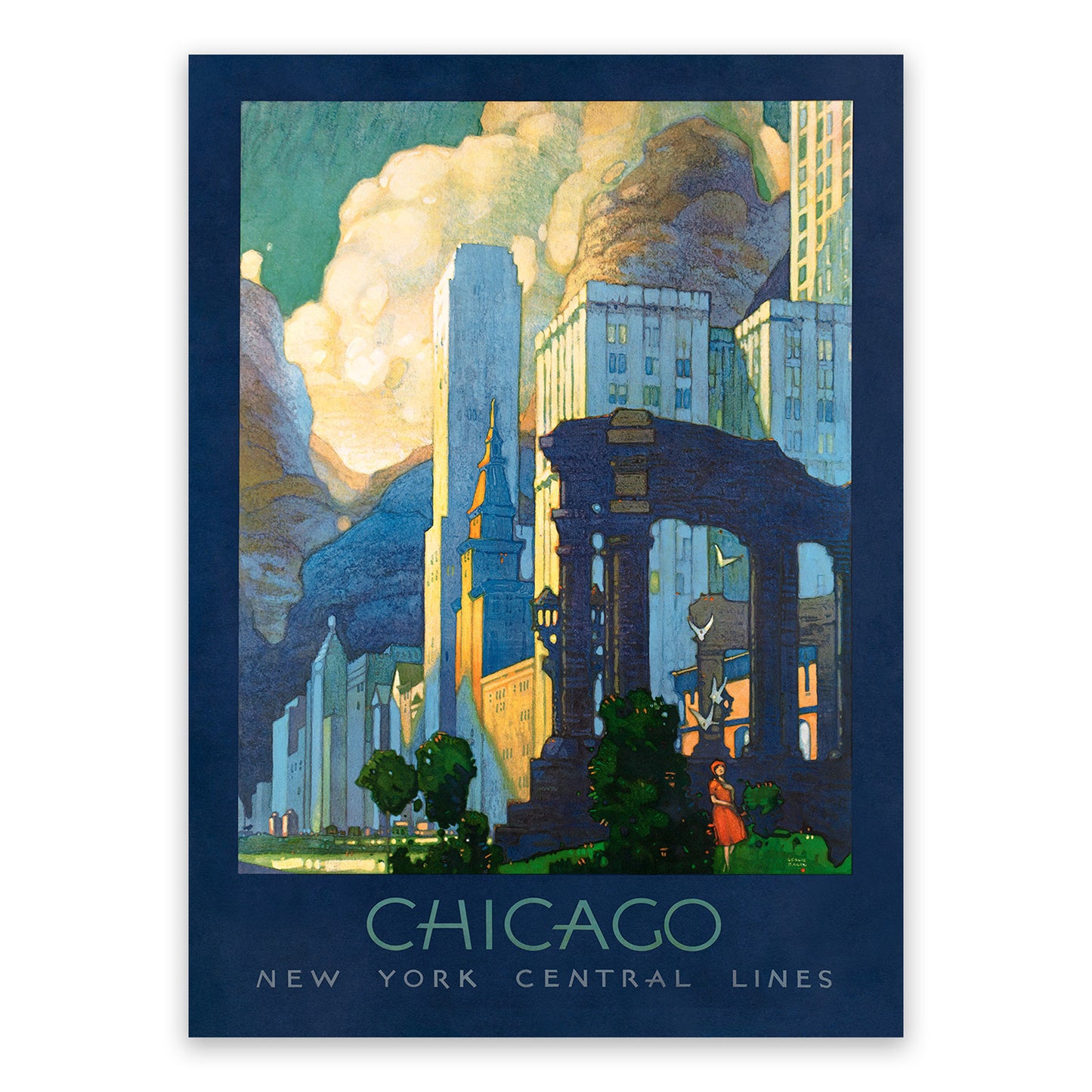 Chicago Illinois Railway Travel Poster, Vintage Style 1900s Train Travel Advertisement Print