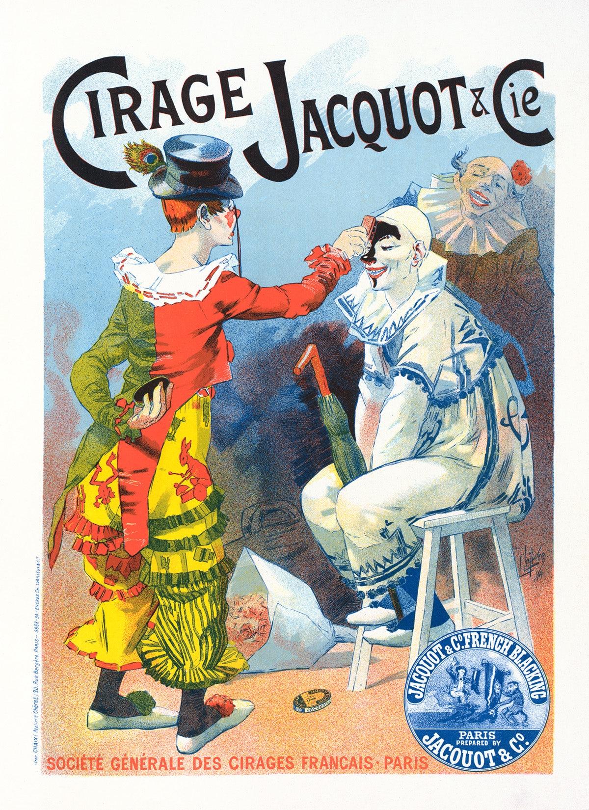 Cirage Jacquot & Cie French Clown Advertisement Poster, Vintage Style Belle Epoque Print