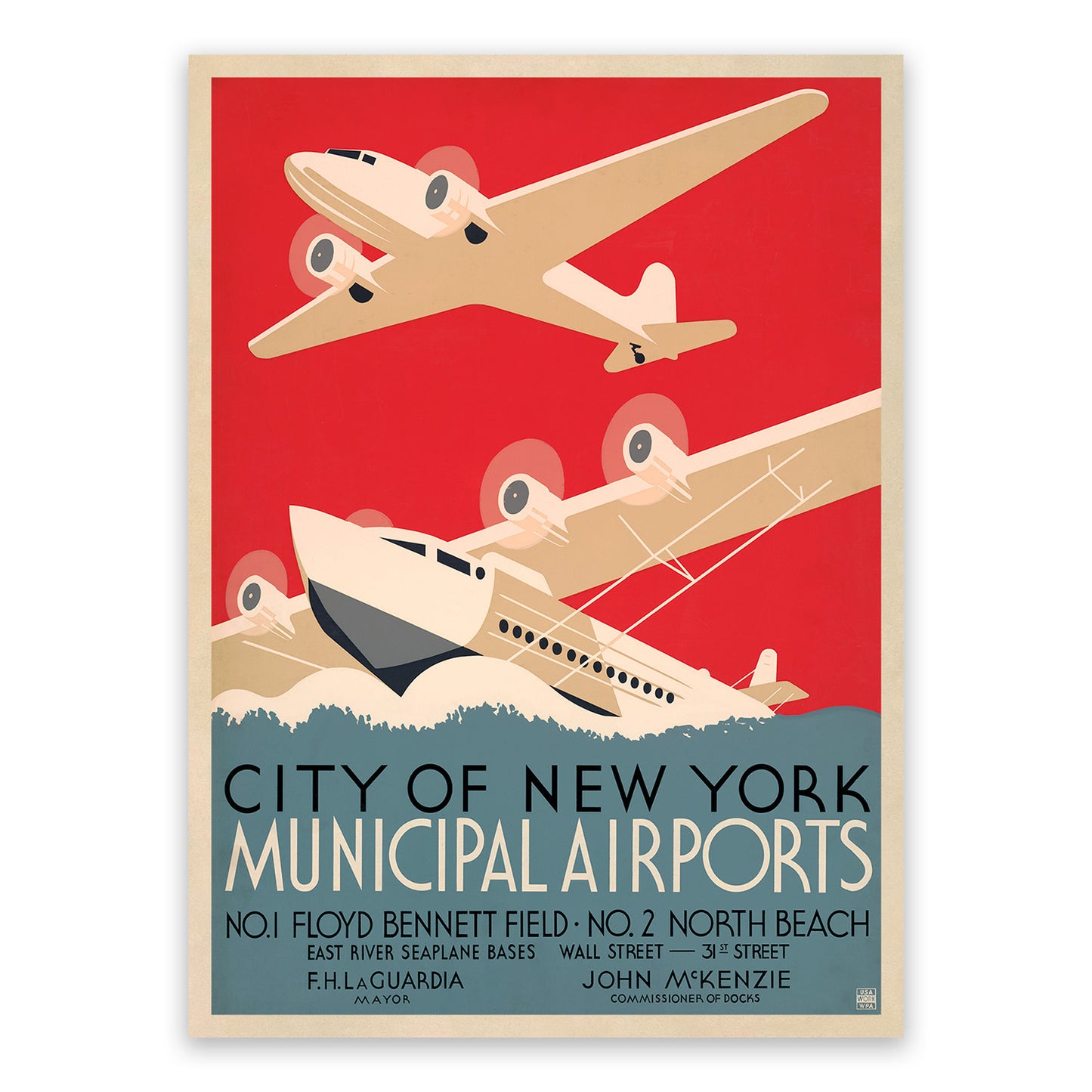 New York City Municipal Airports WPA Poster, Vintage Style 1930s Works Progress Administration Print